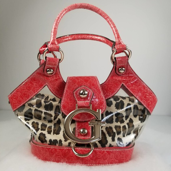 Guess Red Clear Leopard Print Handbag Very Good Unique - Picture 2 of 8